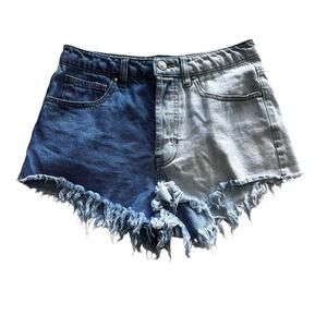 Indigo Rising Juniors 5/27 High Rise Two Tone Denim Cut Off Shorts